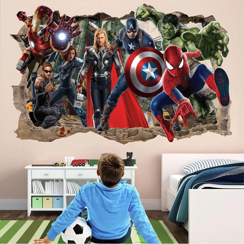 Wthh Superhero Wall Decal for Boys Room Decor | Removable Vinyl Stickers | Peel and Stick Wallpaper for Kids Bedroom, Bathroom, and Playroom | Fun and Colorful Wall Art - 36" x 23"（Large） - Image 1