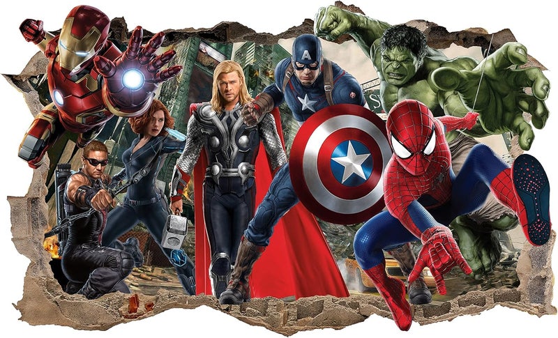 Wthh Superhero Wall Decal for Boys Room Decor | Removable Vinyl Stickers | Peel and Stick Wallpaper for Kids Bedroom, Bathroom, and Playroom | Fun and Colorful Wall Art - 36" x 23"（Large） - Image 2