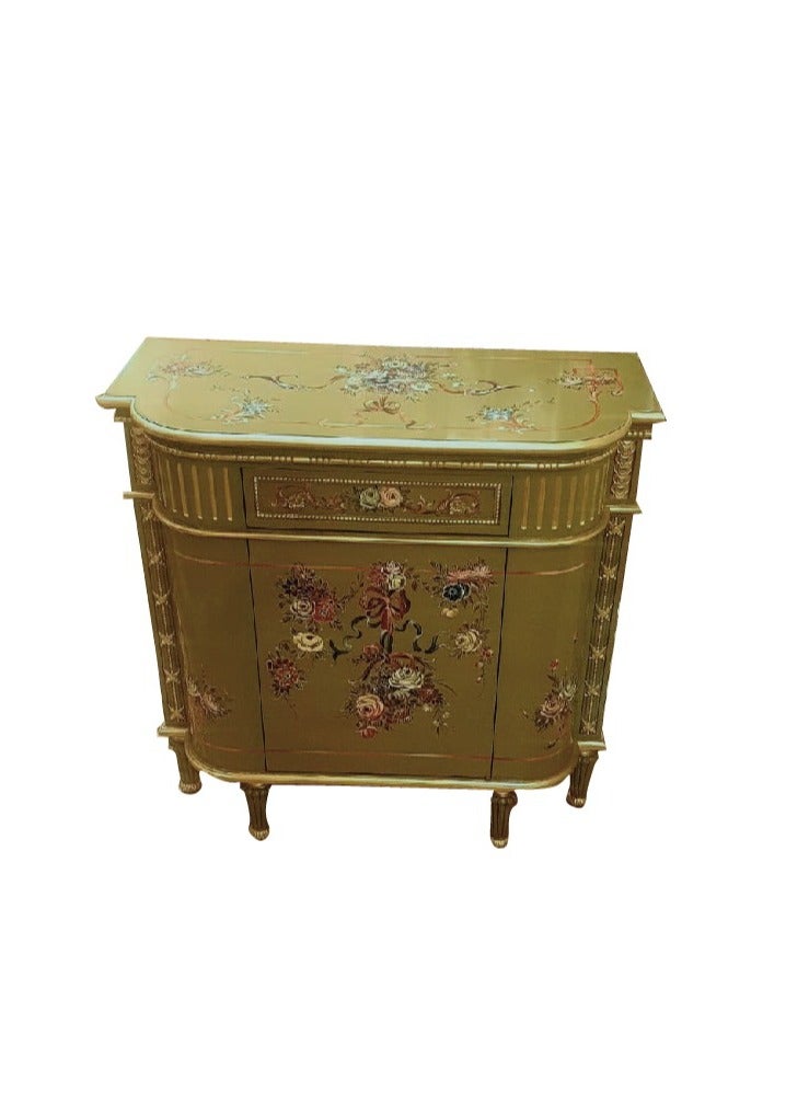 Generic Green Color Cabinet Peach Wood Used French Pavillion Small Cabinet LES Ptintemps Hand-painting on Doors  - Image 1