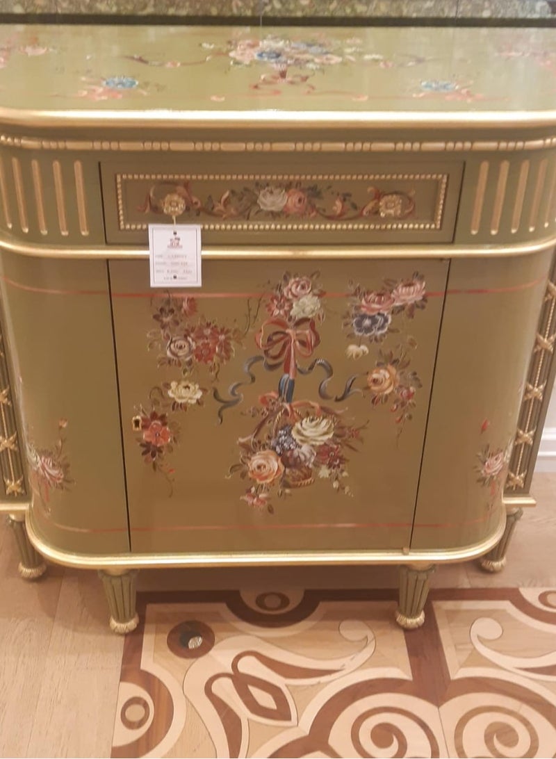 Generic Green Color Cabinet Peach Wood Used French Pavillion Small Cabinet LES Ptintemps Hand-painting on Doors  - Image 2