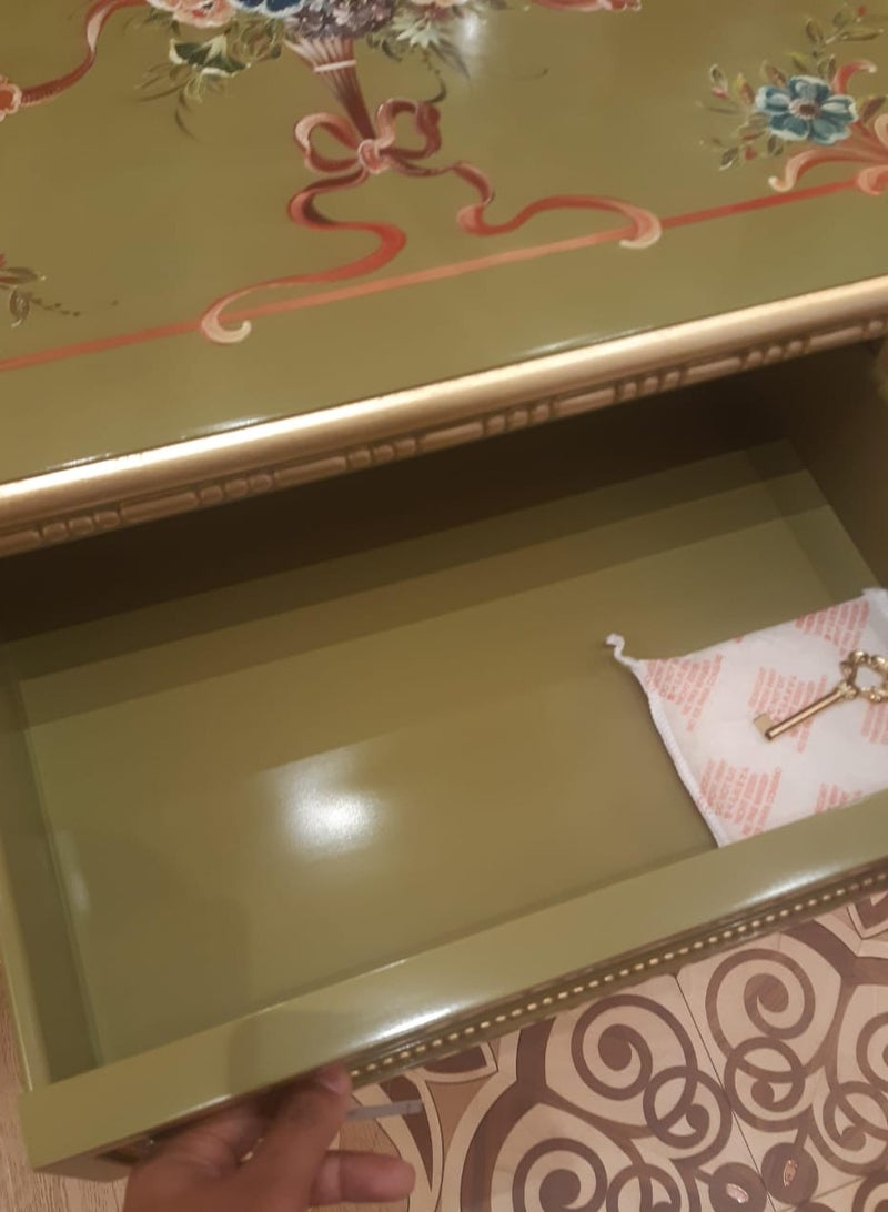 Generic Green Color Cabinet Peach Wood Used French Pavillion Small Cabinet LES Ptintemps Hand-painting on Doors  - Image 3