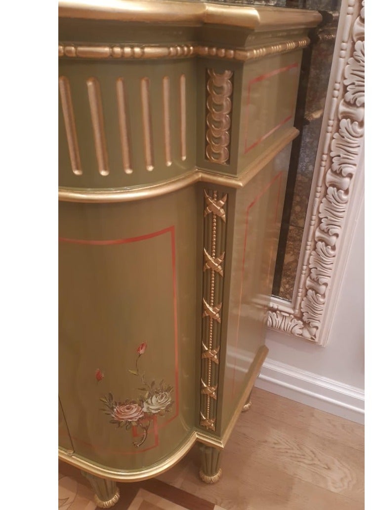Generic Green Color Cabinet Peach Wood Used French Pavillion Small Cabinet LES Ptintemps Hand-painting on Doors  - Image 4