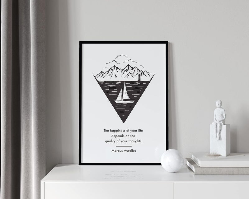 QUOTE - UNQUOTE ART QUOTE UNQUOTE ART Marcus Aurelius Happiness Quote Stoicism Stylish Wall Decor For Living Room And Bedroom Framed Wall Art For Office Motivational Poster 13x17 inches Black Frame - Image 2