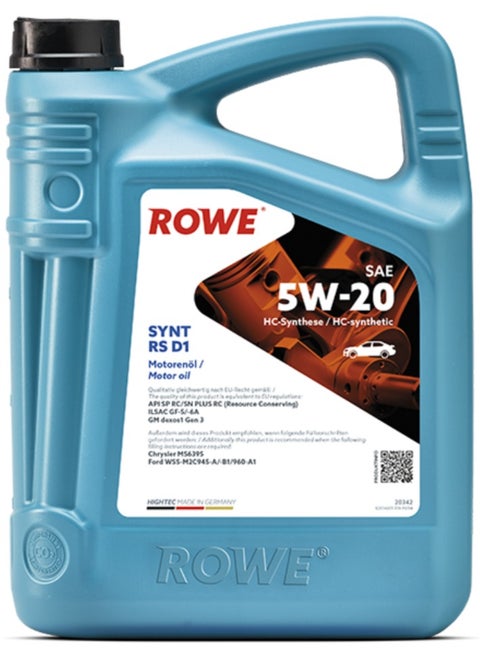 HIGHTEC SYNT RS D1 SAE 5W-20 -5 Ltr. High-performance engine oil based on HC synthetic base oils Excellent wear and catalytic converter protection- Germany
