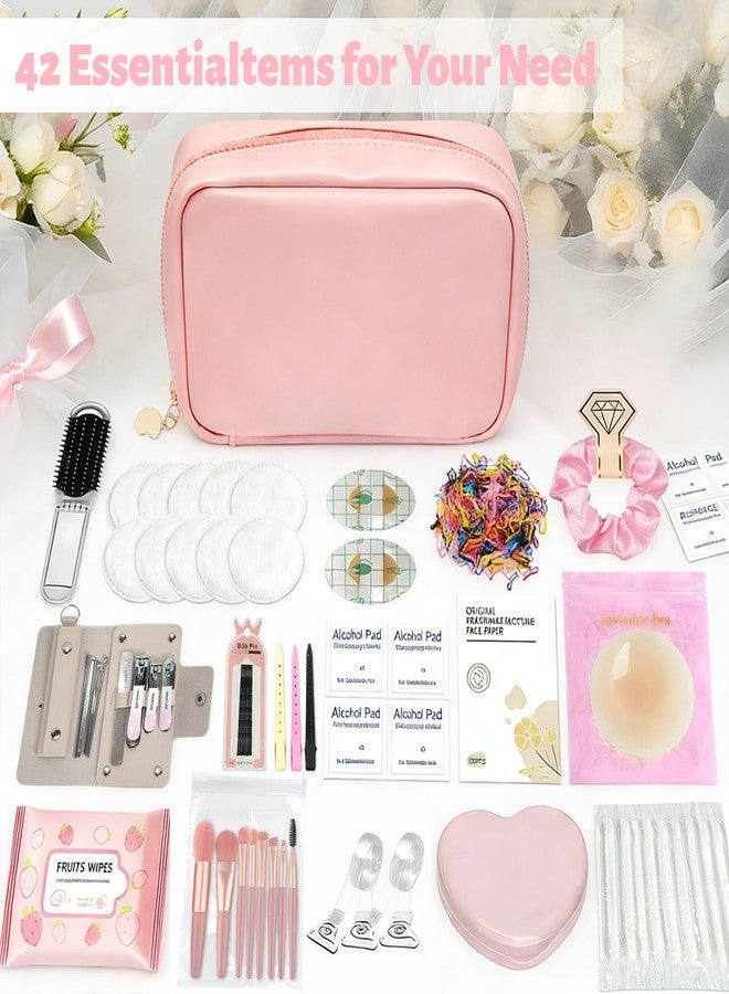 Eclatbox Women's Wedding Emergency Kit for Bride Wedding Survival Set with Makeup Bag, 42 Pc Wedding Daily Travel Essential Items (Pink) - Image 2