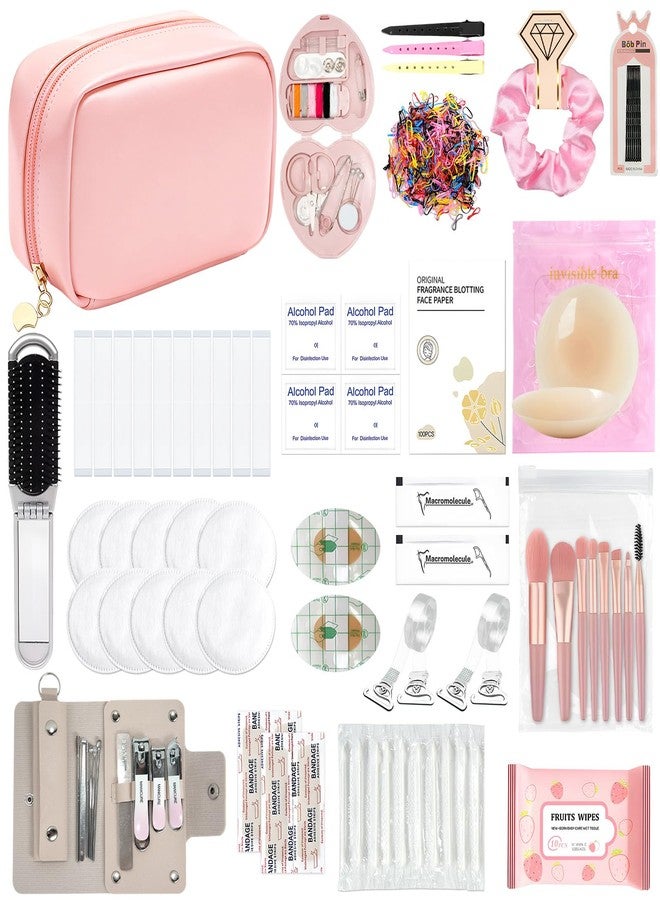 Eclatbox Women's Wedding Emergency Kit for Bride Wedding Survival Set with Makeup Bag, 42 Pc Wedding Daily Travel Essential Items (Pink) - Image 1