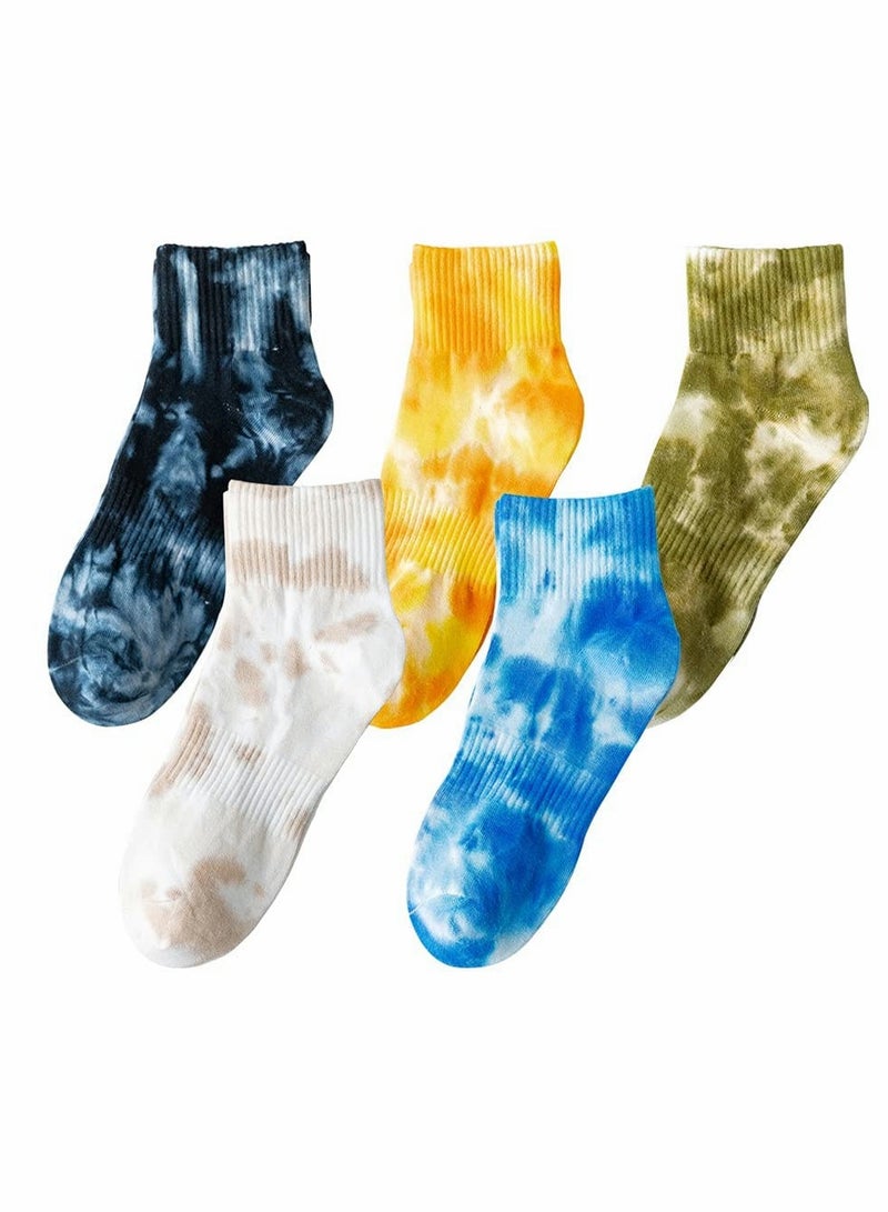 SOLARAE Tie Dye Elastic Socks, Colorful Patterned Funny Casual Crew Cotton Socks for Women Men Girls and Boys - Image 1