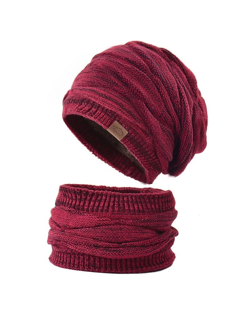 Loquat Winter Padded Set Cap Knitted Hat Scarf 2-Piece Set