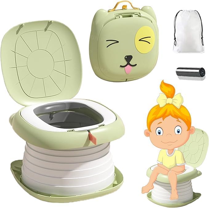 Turtees® 3-in-1 Portable Travel Potty for Toddlers - Foldable Training Toilet Seat (Green) - Image 1