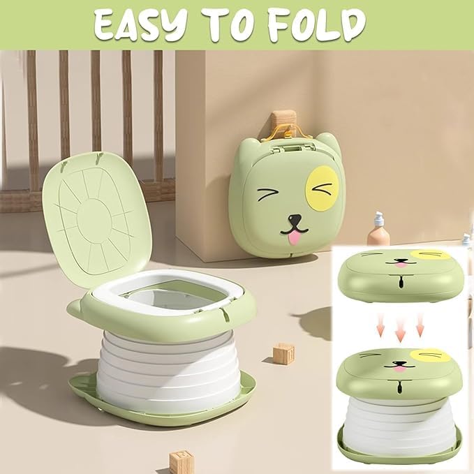 Turtees® 3-in-1 Portable Travel Potty for Toddlers - Foldable Training Toilet Seat (Green) - Image 2