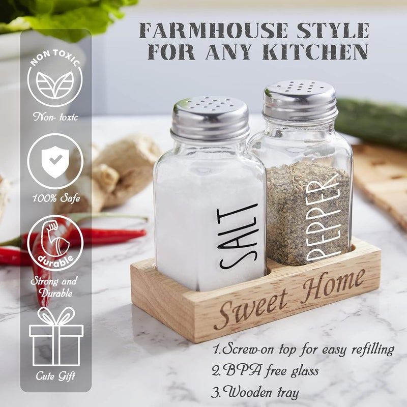 dopeca Glass Salt and Pepper Shakers with Holder - Clear Salt and Pepper Set with Wood Caddy for Kitchen Counter or Table - Kitchen Decor and Accessories for Wedding Gifts - Easy Refilling-2.7 oz - Image 4