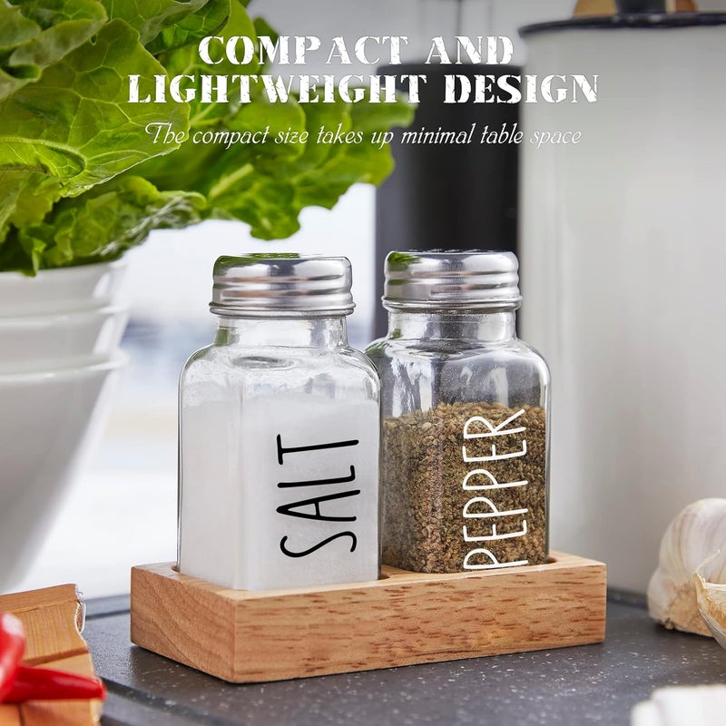 dopeca Glass Salt and Pepper Shakers with Holder - Clear Salt and Pepper Set with Wood Caddy for Kitchen Counter or Table - Kitchen Decor and Accessories for Wedding Gifts - Easy Refilling-2.7 oz - Image 5