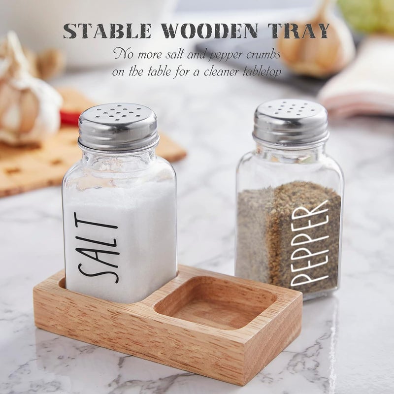 dopeca Glass Salt and Pepper Shakers with Holder - Clear Salt and Pepper Set with Wood Caddy for Kitchen Counter or Table - Kitchen Decor and Accessories for Wedding Gifts - Easy Refilling-2.7 oz - Image 3