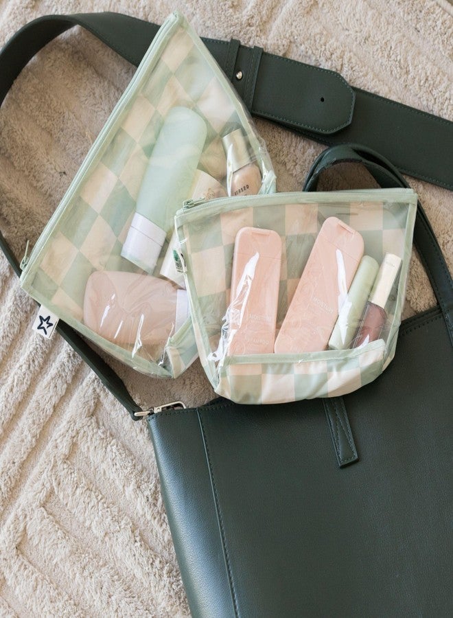 Tiny Twinkle Diaper Bag Organizing Pouches | 2 Pack Mess-Proof Travel Organizer Bags with Structured Bottom & Clear Front | TSA Approved Toiletry Bag Set for Baby and Mom Essentials (Sage Checkers) - Image 2