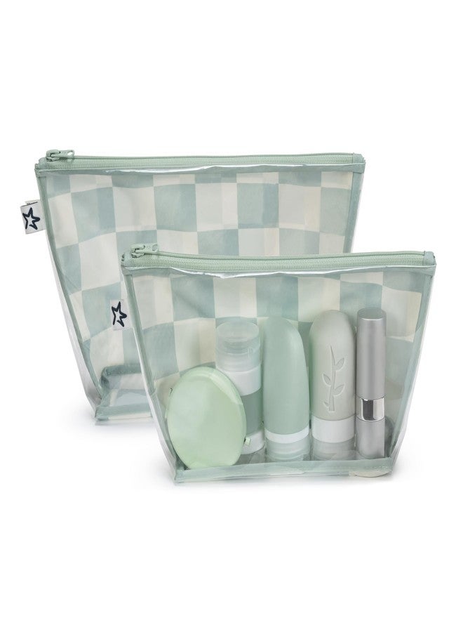 Tiny Twinkle Diaper Bag Organizing Pouches | 2 Pack Mess-Proof Travel Organizer Bags with Structured Bottom & Clear Front | TSA Approved Toiletry Bag Set for Baby and Mom Essentials (Sage Checkers) - Image 1