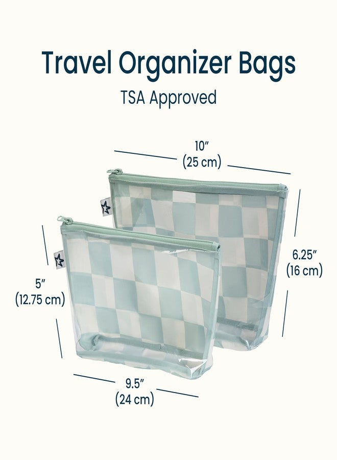 Tiny Twinkle Diaper Bag Organizing Pouches | 2 Pack Mess-Proof Travel Organizer Bags with Structured Bottom & Clear Front | TSA Approved Toiletry Bag Set for Baby and Mom Essentials (Sage Checkers) - Image 4