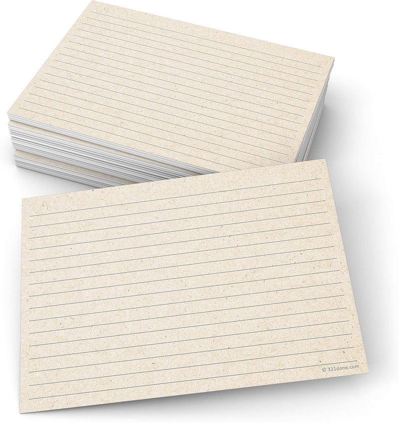 321Done Jumbo Rustic Index Cards - Made in USA - Large Size 5x7 Horizontal (Set of 50), Kraft Tan College-Ruled Lined Notecards Double-Sided, Thick Heavy Duty Cardstock, Simple Note Cards Lines, XL - Image 1