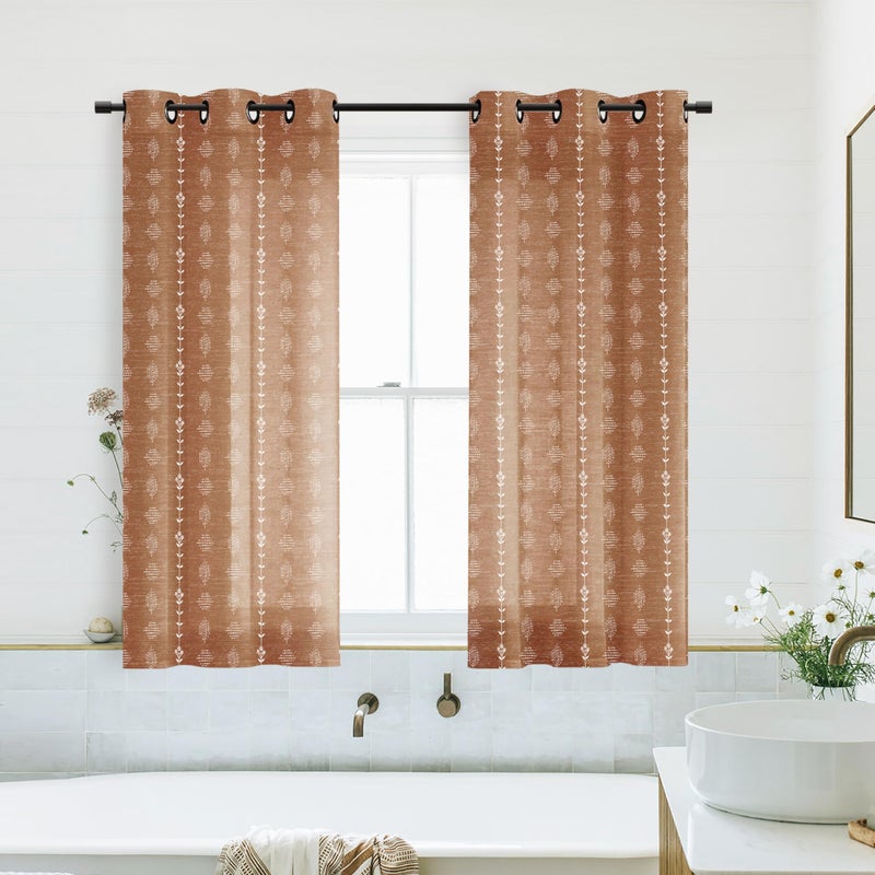 Lino Rosa 54 Inch Length Sheer Curtains,Boho Floral Linen Semi Light Filtering Curtains for Bedroom Living Room Kitchen Window 2 Panels Set - Image 4