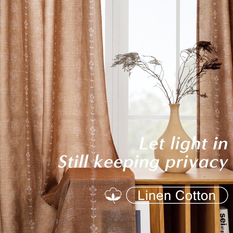 Lino Rosa 54 Inch Length Sheer Curtains,Boho Floral Linen Semi Light Filtering Curtains for Bedroom Living Room Kitchen Window 2 Panels Set - Image 5