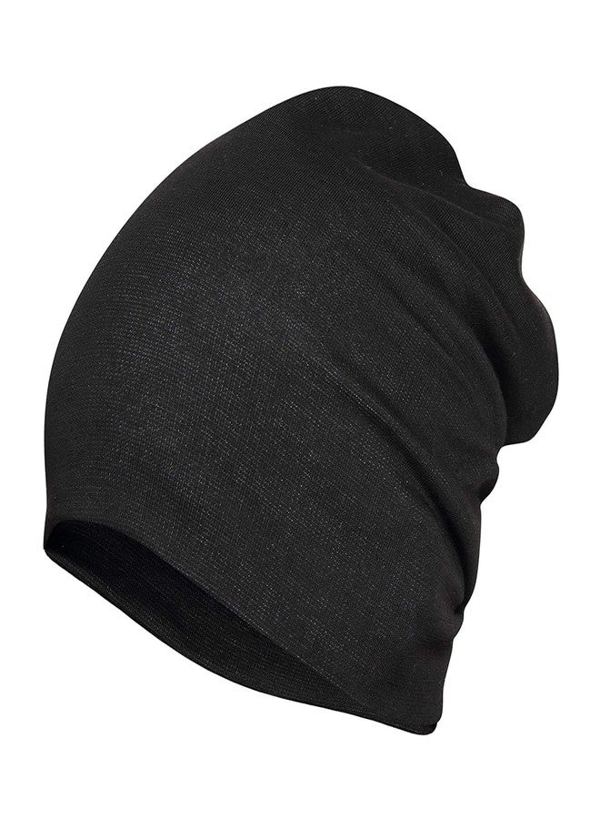 PAROPKAR Cotton Slouchy Beanie and Skull Cap for Summer, Winter, Autumn & Spring Season, Can be Used as a Helmet Cap (Black) - Image 1