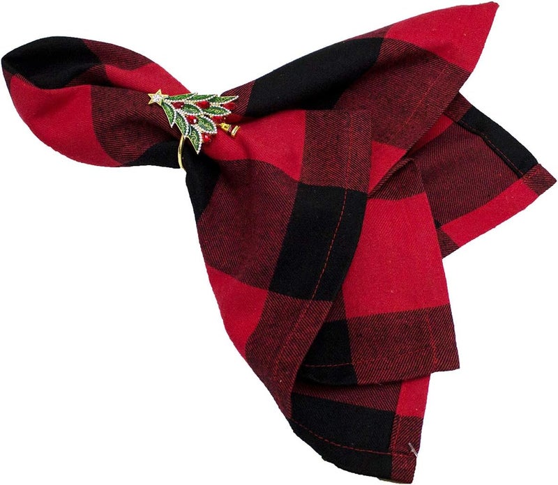 Fennco Styles Buffalo Plaid Red and Black Cotton Cloth Napkins 20 W x 20 L Set of 4  Holiday Plaid Dinner Napkins for Christmas Home Dining Table Dcor Banquet and Special Occasion - Image 4