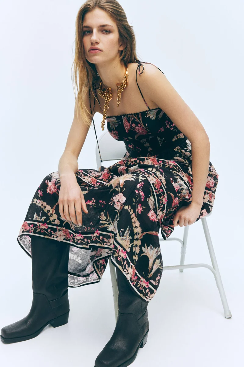 اتش اند ام فستان من الكتان متعدد الطبقات