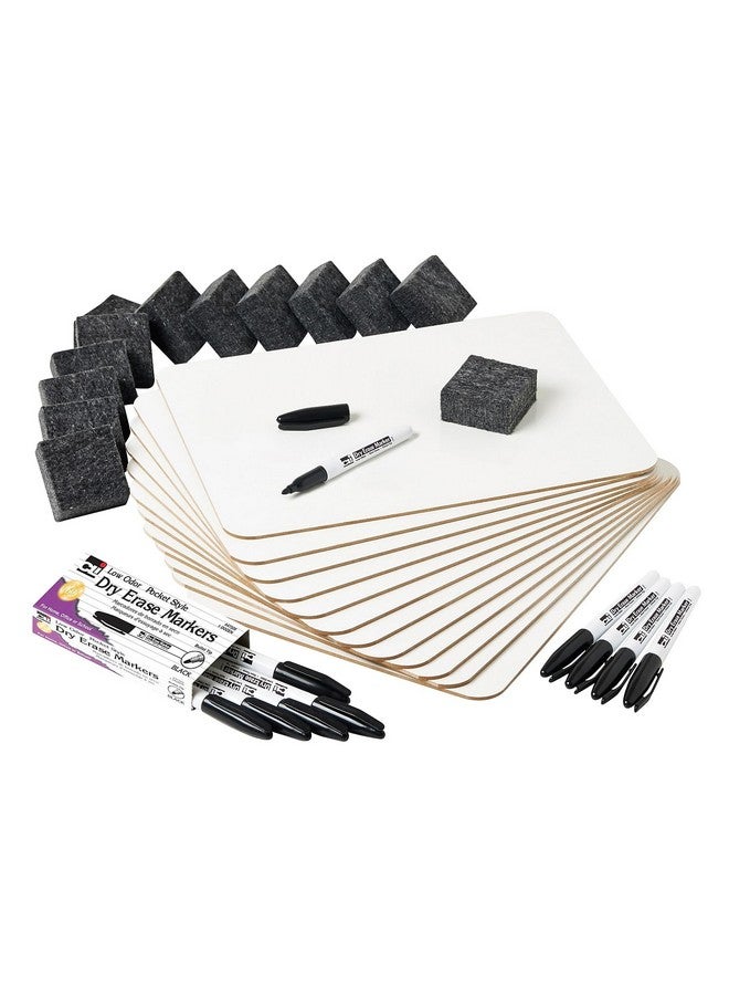 تشارلز ليونارد مجموعة ألواح تشارلز ليونارد القابلة للمسح الجاف - تتضمن 12 لوحًا عاديًا/مسطرًا من الجانبين، و12 ممحاة، و12 قلم تحديد أسود، في صندوق قابل لإعادة الاستخدام (35030) - Image 1