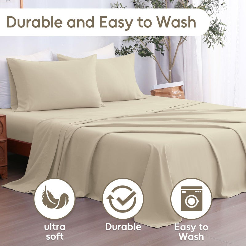 LONAVA Twin Sheet Set 3 Pieces,Beige Ultra Soft & Breathable Microbifer Sheets, 1600 Thread Count Hotel Luxury Oeko-Tex Bed Sheets, 14-16 Inch Deep Pocket Durable Wrinkle Free Sheets - Image 4