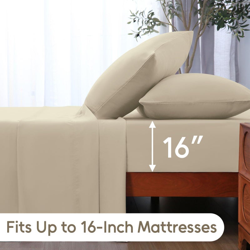 LONAVA Twin Sheet Set 3 Pieces,Beige Ultra Soft & Breathable Microbifer Sheets, 1600 Thread Count Hotel Luxury Oeko-Tex Bed Sheets, 14-16 Inch Deep Pocket Durable Wrinkle Free Sheets - Image 5