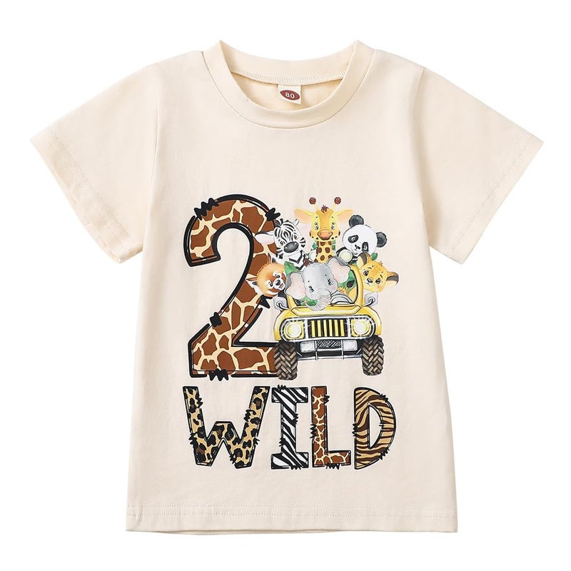 Pudcoco 2nd Birthday Toddler Baby Boy Girl T-Shirt Two Wild Safari Jungle Zoo Animal Print Second Birthday Tee Top - Image 1