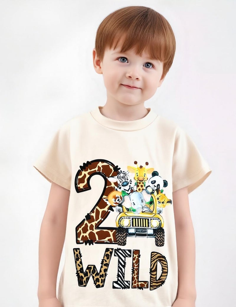 Pudcoco 2nd Birthday Toddler Baby Boy Girl T-Shirt Two Wild Safari Jungle Zoo Animal Print Second Birthday Tee Top - Image 2