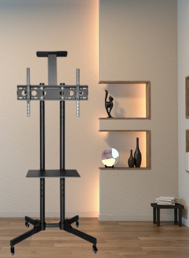 Adjustable Mobile TV Stand with Shelf – Fits 32" to 75" Screens - Image 1