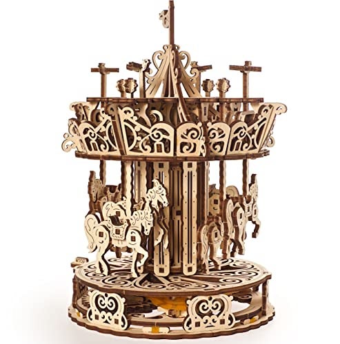 UGEARS Carousel 3D Wooden Puzzles for Adults Mechanical 3D Model SelfAssembling Craft DIY Kit Adult 3D Puzzle Gift Wooden Model Kits for Adults - Image 1