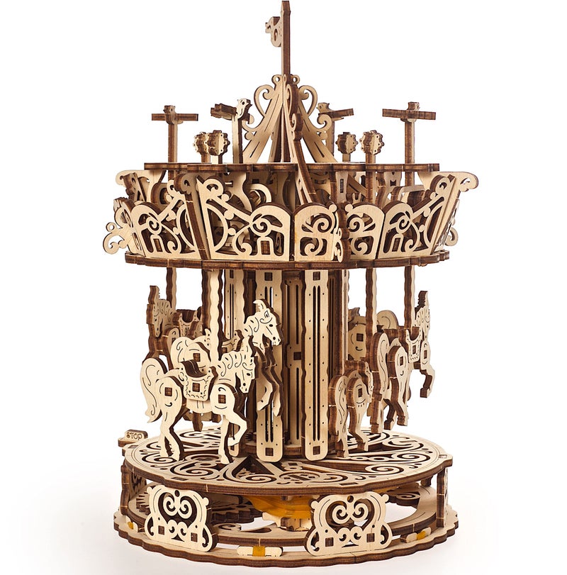 UGEARS Carousel 3D Wooden Puzzles for Adults Mechanical 3D Model SelfAssembling Craft DIY Kit Adult 3D Puzzle Gift Wooden Model Kits for Adults - Image 3