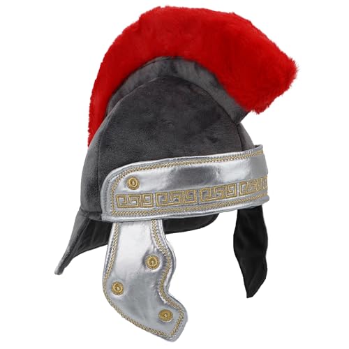 June Garden Kids Roman Centurion Helmet Soft Plush Pretend Play Armor with Red Crest Historical DressUp Costume Accessory for Boys Girls Ages 3 - Image 1