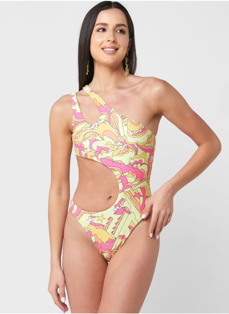 Ginger - Printed Swimsuit With Cut-out Detail - Image 1
