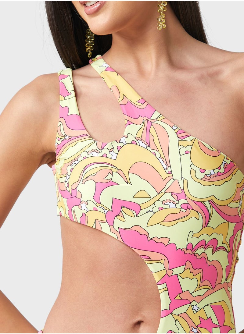 Ginger - Printed Swimsuit With Cut-out Detail - Image 1