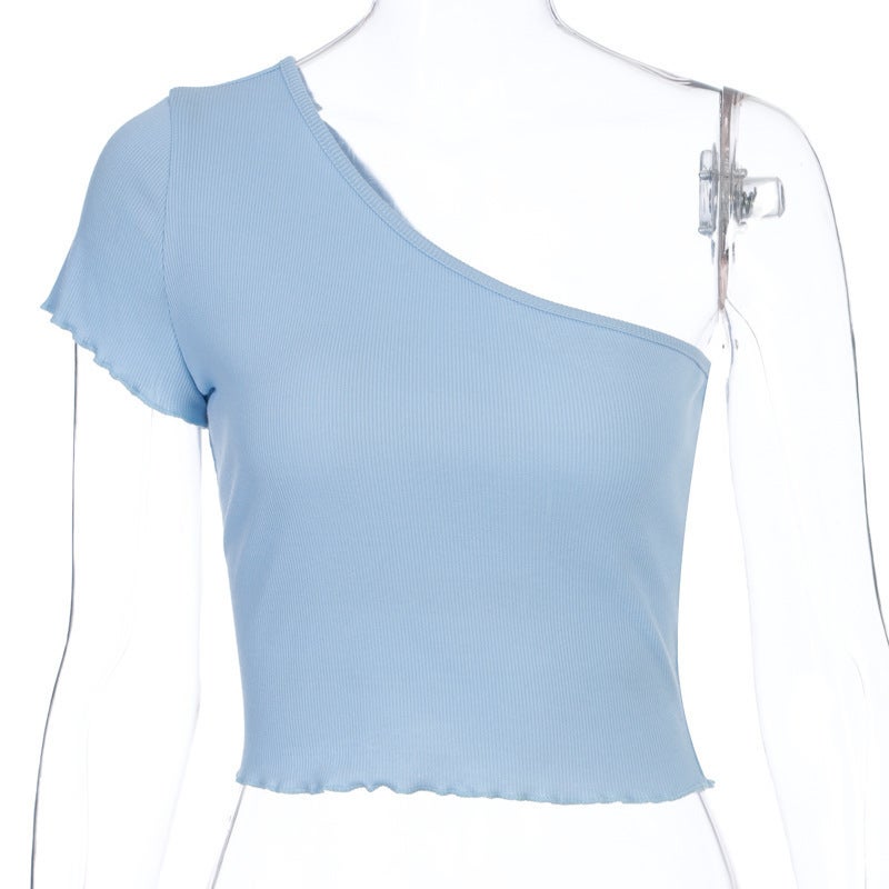 New 2020 Europe and America wish Best Selling Navel Top Oblique Collar Cross Sports T-shirt for Women - Image 5