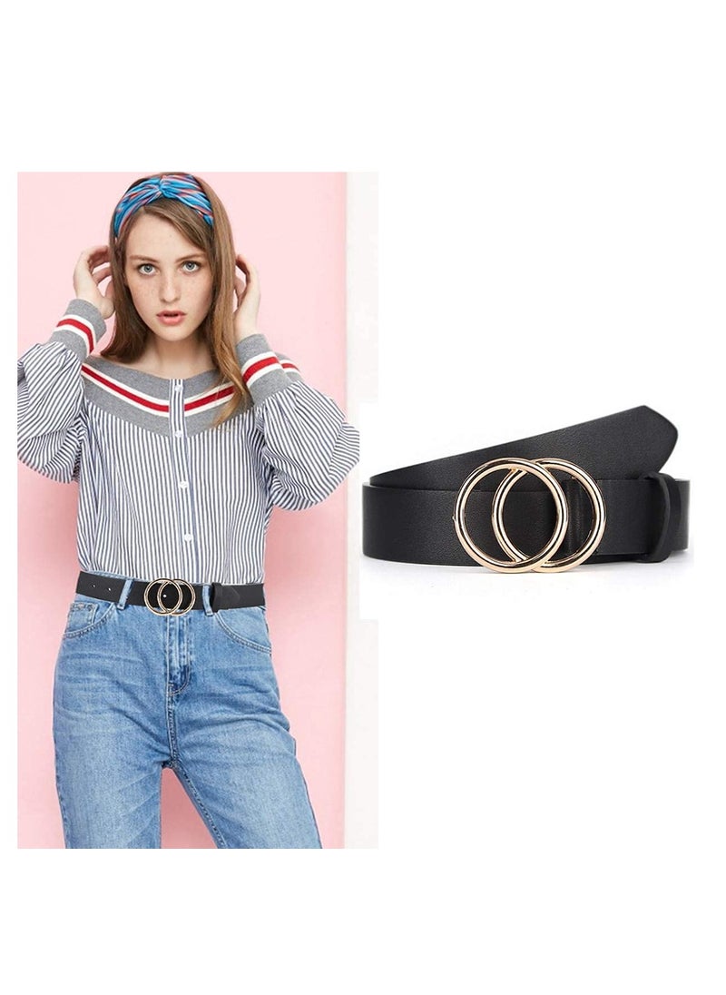 Excefore - Women Belts for Jeans Dress with Fashion Double O-Ring Buckle and Soft PU Faux Leather Belt(M,2 PCS) - Image 1