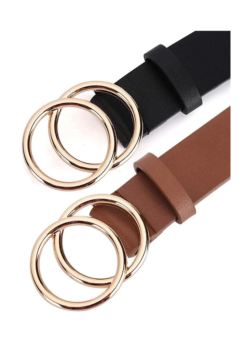 Excefore - Women Belts for Jeans Dress with Fashion Double O-Ring Buckle and Soft PU Faux Leather Belt(M,2 PCS) - Image 1