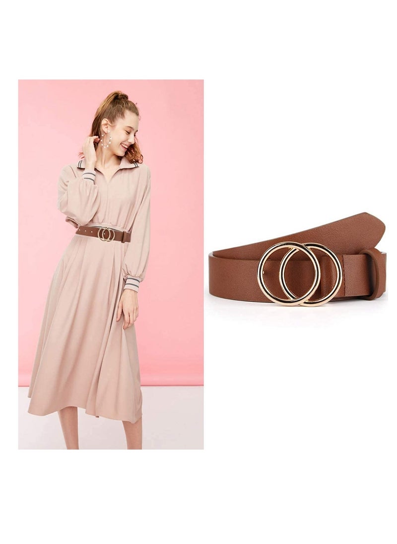 Excefore - Women Belts for Jeans Dress with Fashion Double O-Ring Buckle and Soft PU Faux Leather Belt(M,2 PCS) - Image 1