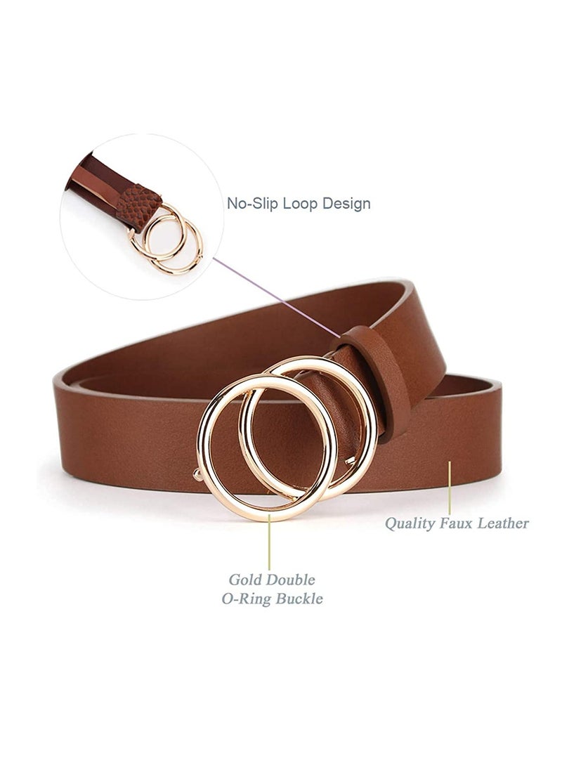 Excefore - Women Belts for Jeans Dress with Fashion Double O-Ring Buckle and Soft PU Faux Leather Belt(M,2 PCS) - Image 1