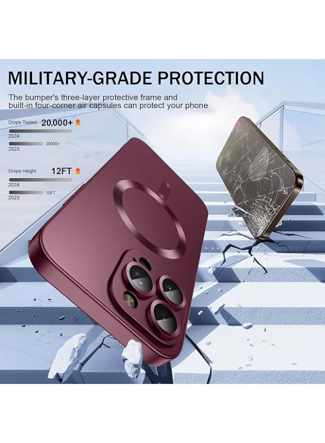 Compatible with Magnetic for iPhone 12 Pro Case [Compatible with MagSafe][Built-in Camera Lens Protector] Slim Soft Silicone Bumper Shockproof Metallic Luster Phone Case (Wine Red) - Image 5