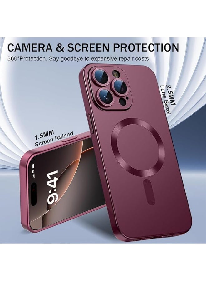 Compatible with Magnetic for iPhone 12 Pro Case [Compatible with MagSafe][Built-in Camera Lens Protector] Slim Soft Silicone Bumper Shockproof Metallic Luster Phone Case (Wine Red) - Image 4