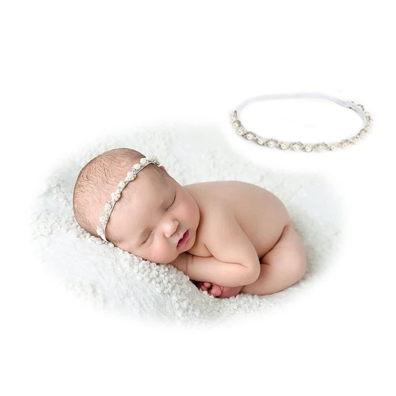 Honra Orraphtstu Newborn Photography Props Pearl Headband Baby Photoshoots Posing Photo Tieback Hair Accessories (White 01) - Image 5