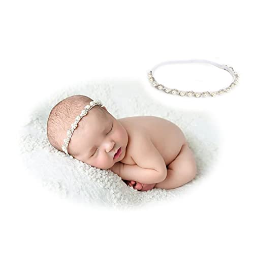 Honra Orraphtstu Newborn Photography Props Pearl Headband Baby Photoshoots Posing Photo Tieback Hair Accessories (White 01) - Image 1