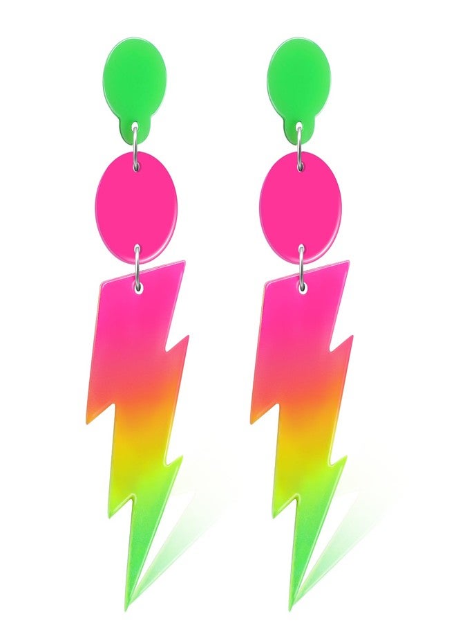 Nanafast 80S Neon Earrings Lightning Bolt Dangle Earrings for Women, 80s Accessories for Women Colorful Gradient Neon Jewelry-A - Image 1