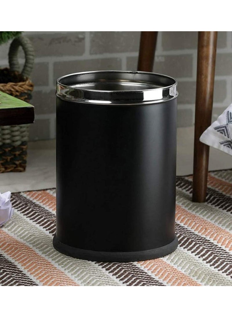 HAINE HAINE Small Dustbin For Home Room 7 Litres Stainless Steel Black OpenTop  - Image 3