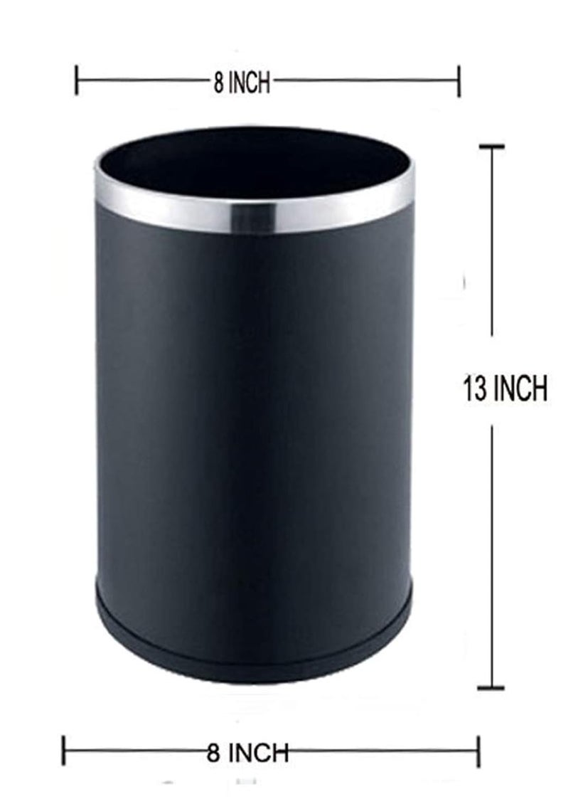 HAINE HAINE Small Dustbin For Home Room 7 Litres Stainless Steel Black OpenTop  - Image 2
