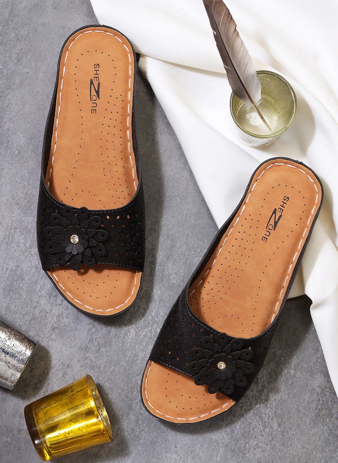 She Zone Shezone Women Black Open Toe Flats - Image 1